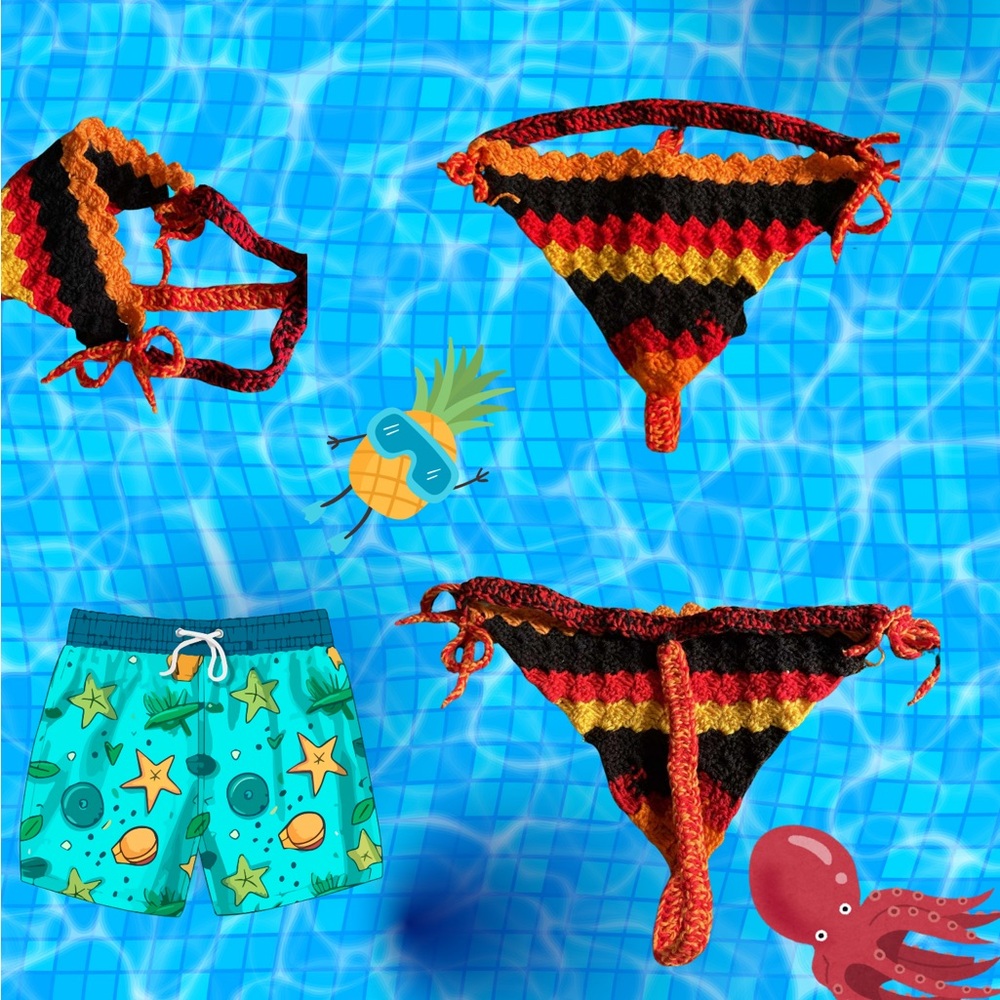 Colorful Crochet Bikini Bottom Thong - gag gift for fashion forward dads!